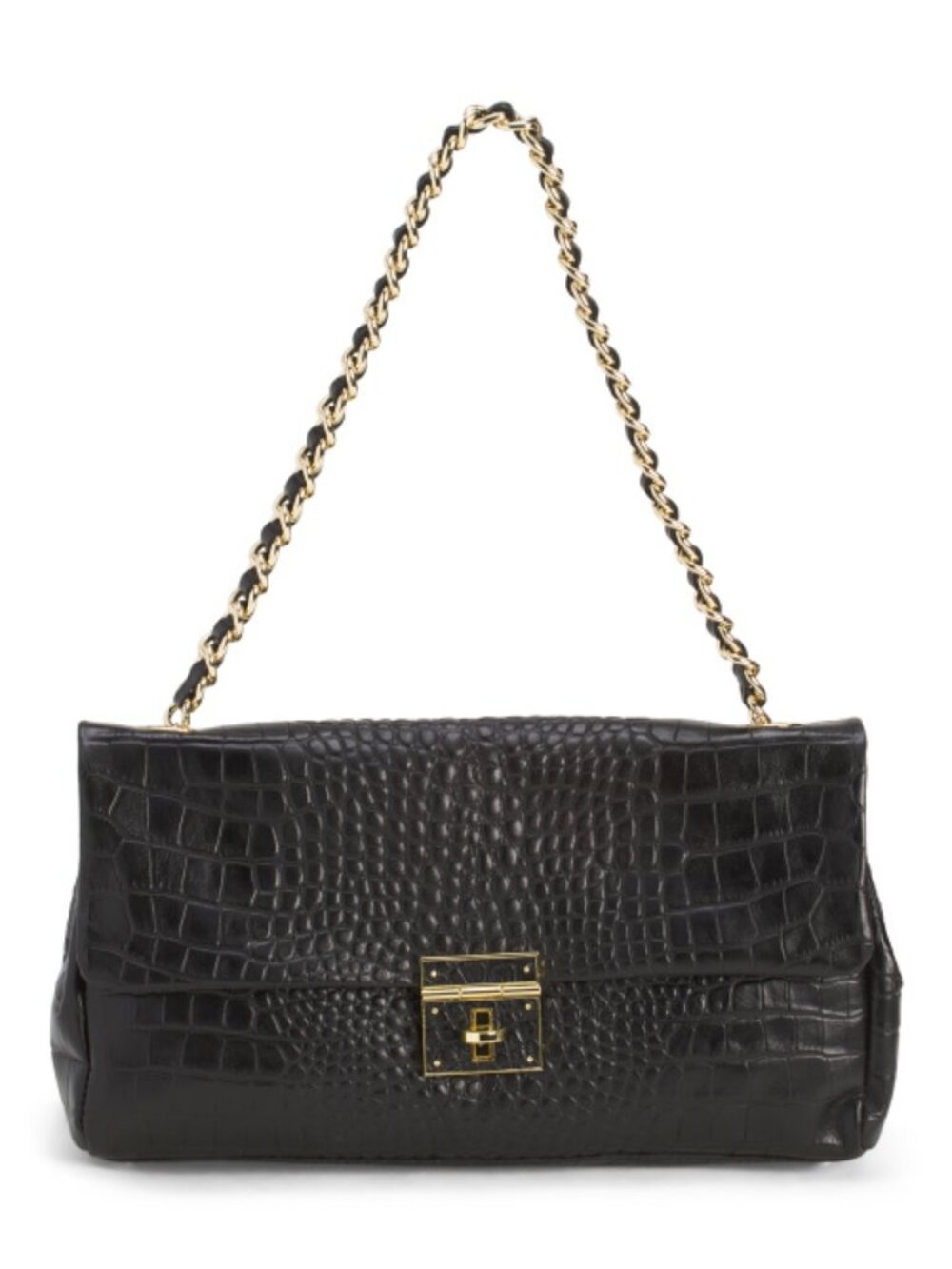 CLAUDIA Made In Italy Leather Crocodile Flap Shoulder Bag With Chain Strap